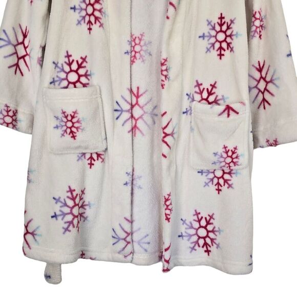 Cat & Jack Girls Plush Fleece Robe Snowflakes Size L 10 12 Bathrobe Purple Pink - Picture 3 of 8